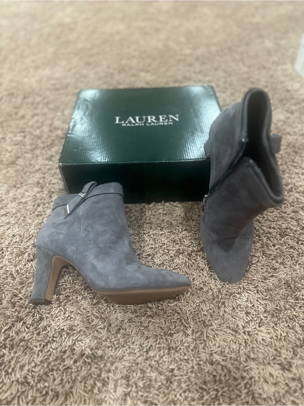 Lauren Ralph Lauren Gray Suede Heel Ankle Booties